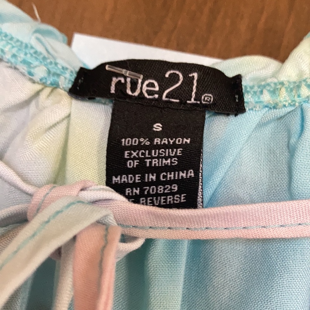 Rue 21 XS jrs dress puff sleeve pastel tie dye w tassel tie boho casual - Picture 12 of 14